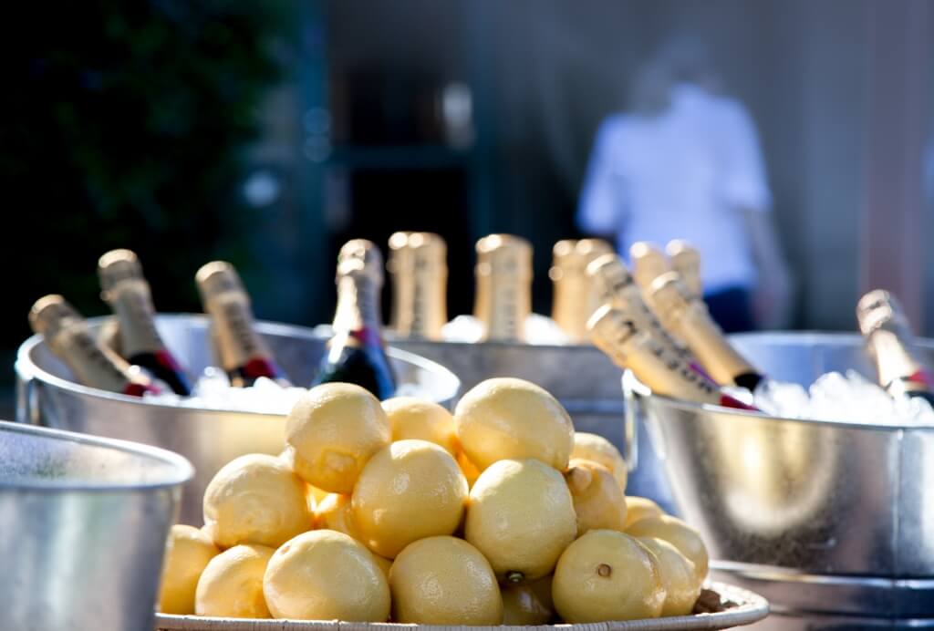 ice buckets with champagne bottles in them
