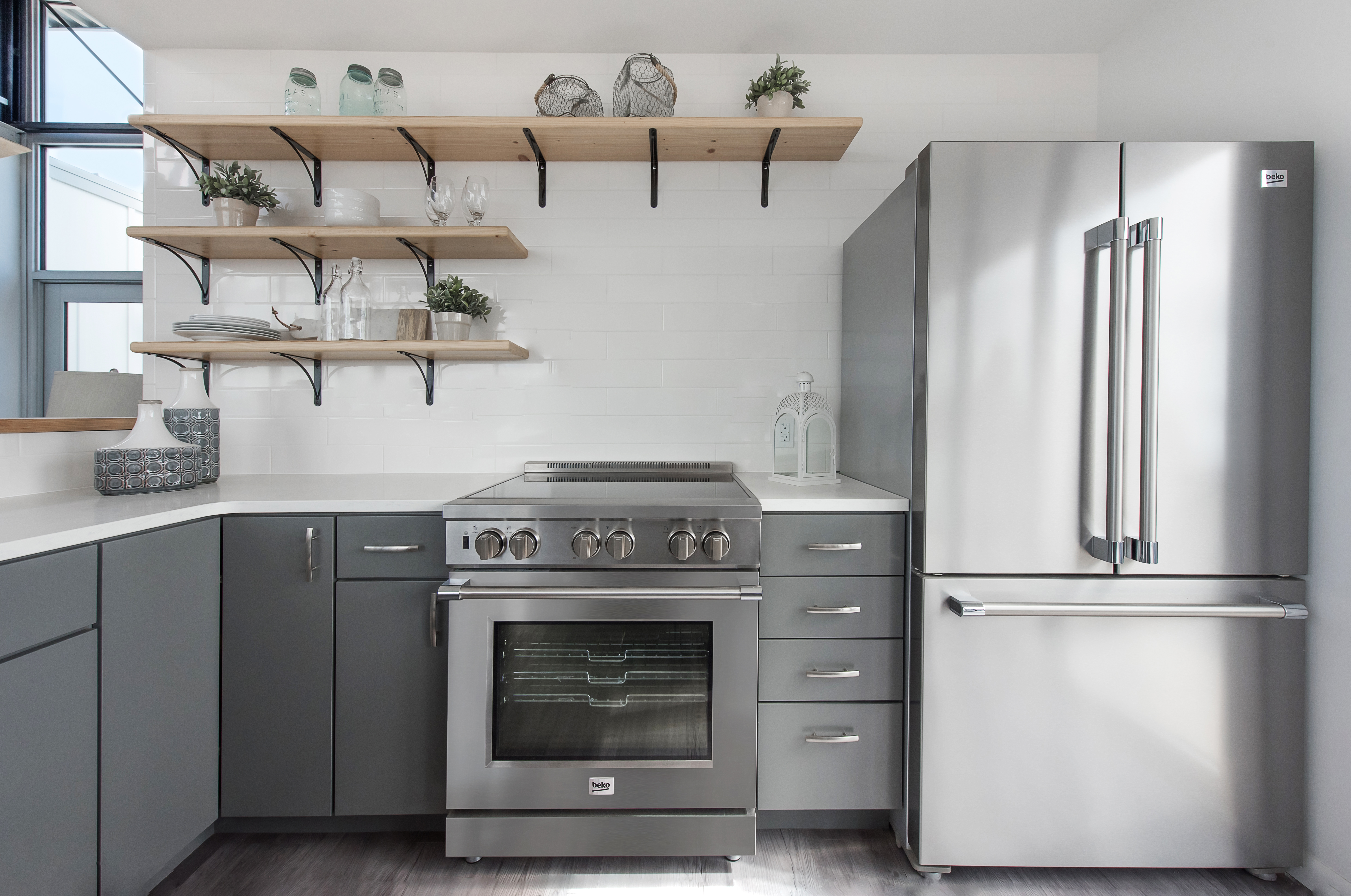 kitchen with stainless steel french door refrigerator